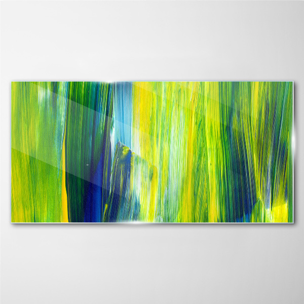 Green and blue abstract stripes Glass Wall Art