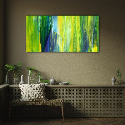 Green and blue abstract stripes Glass Wall Art
