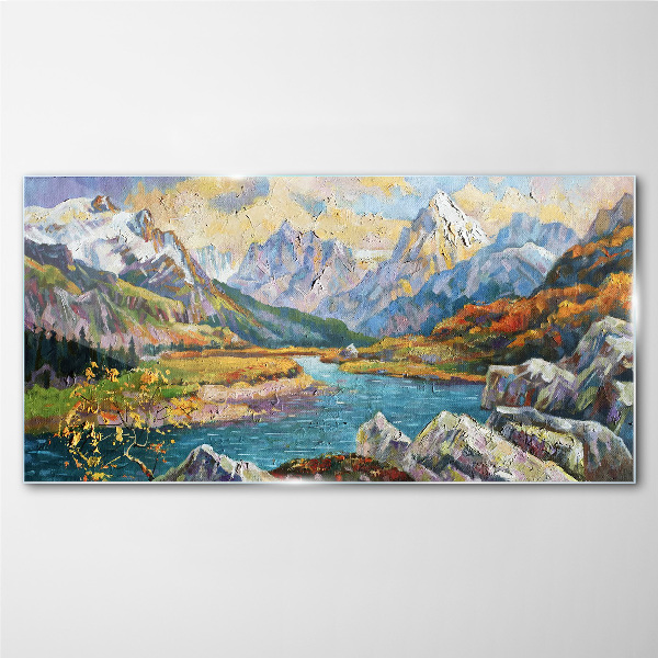 Mountain landscape with a river Glass Wall Art