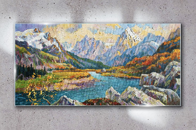 Mountain landscape with a river Glass Wall Art