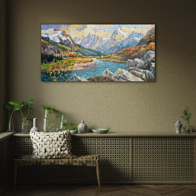 Mountain landscape with a river Glass Wall Art