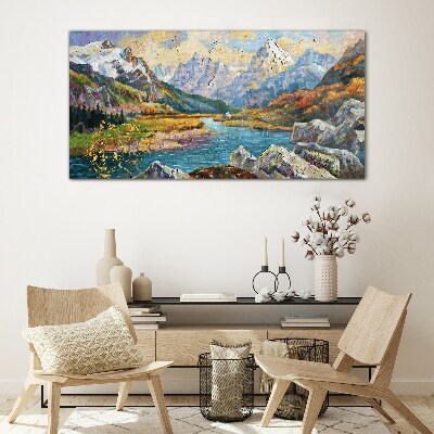 Mountain landscape with a river Glass Wall Art