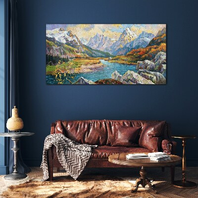 Mountain landscape with a river Glass Wall Art