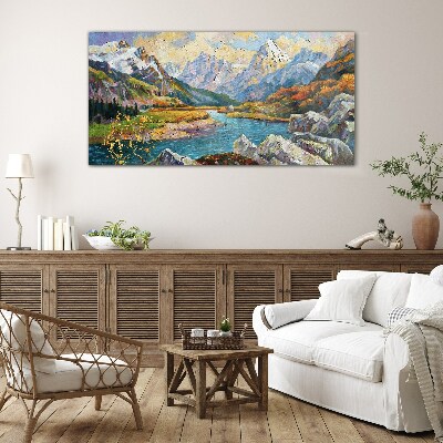 Mountain landscape with a river Glass Wall Art