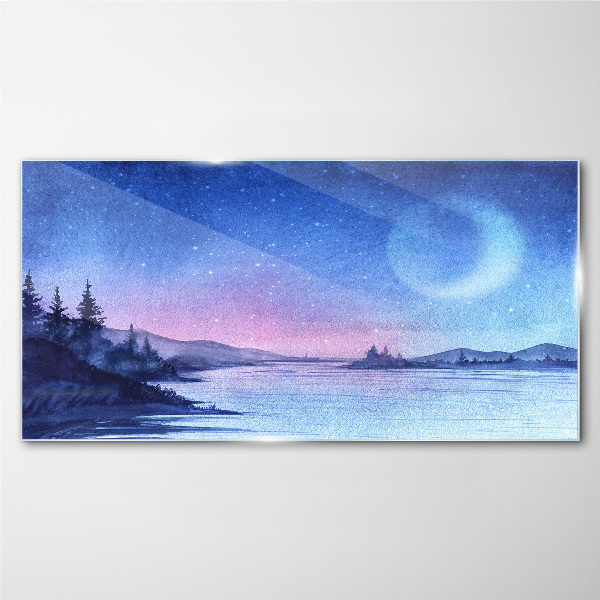 A magical evening by the lake Glass Wall Art
