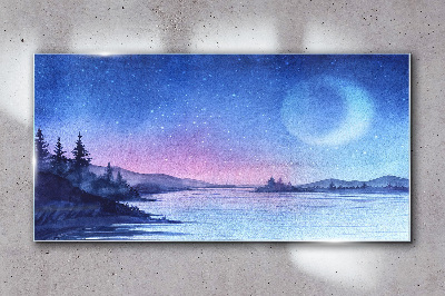 A magical evening by the lake Glass Wall Art