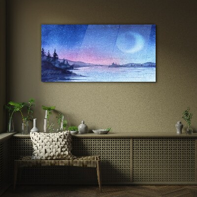 A magical evening by the lake Glass Wall Art
