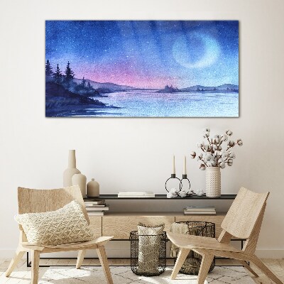 A magical evening by the lake Glass Wall Art