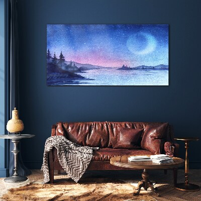 A magical evening by the lake Glass Wall Art