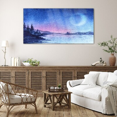 A magical evening by the lake Glass Wall Art