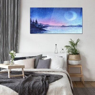 A magical evening by the lake Glass Wall Art