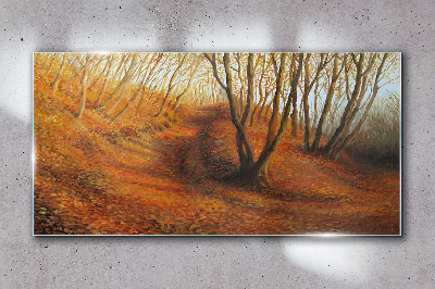 Golden autumn in the forest Glass Wall Art