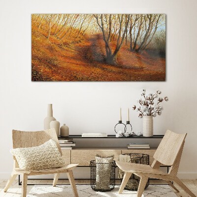 Golden autumn in the forest Glass Wall Art