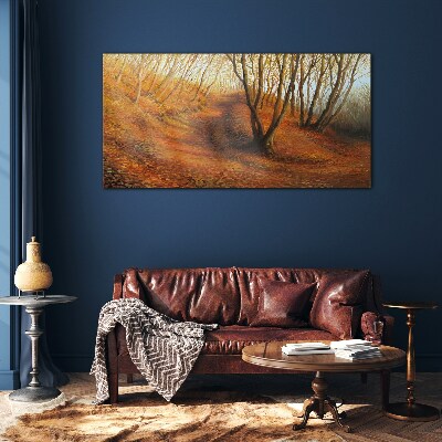 Golden autumn in the forest Glass Wall Art