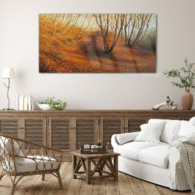 Golden autumn in the forest Glass Wall Art