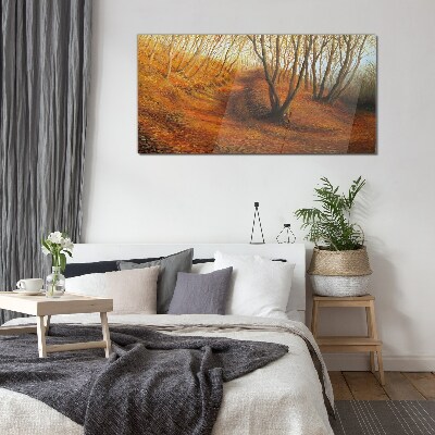 Golden autumn in the forest Glass Wall Art