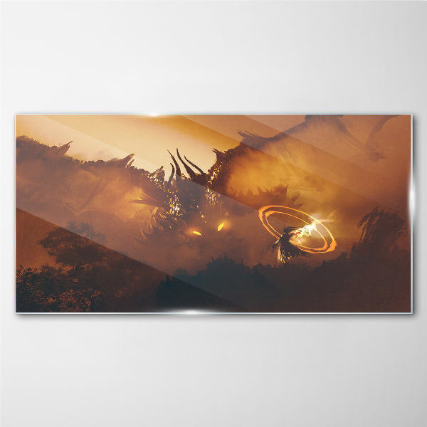 Dragon in the fire of a magical ritual Glass Wall Art