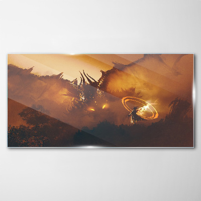 Dragon in the fire of a magical ritual Glass Wall Art