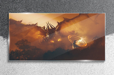 Dragon in the fire of a magical ritual Glass Wall Art