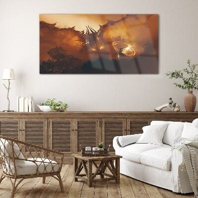 Dragon in the fire of a magical ritual Glass Wall Art
