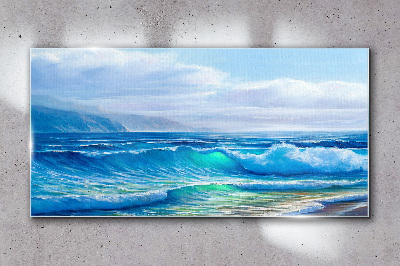 Sea ​​waves clouds Glass Wall Art