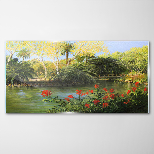 Tropical landscape with a river Glass Wall Art