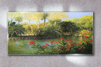 Tropical landscape with a river Glass Wall Art