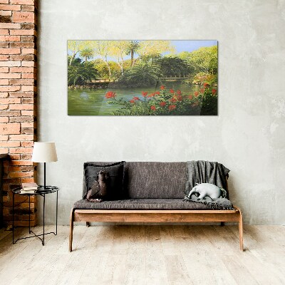 Tropical landscape with a river Glass Wall Art
