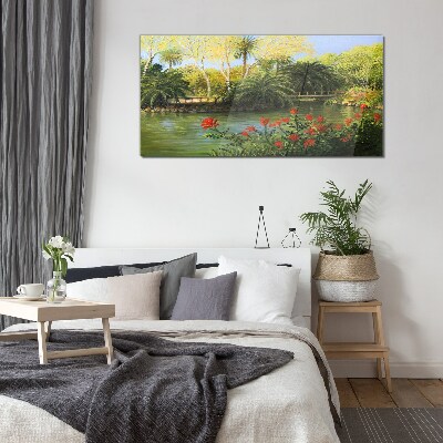 Tropical landscape with a river Glass Wall Art