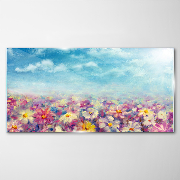 Floral landscape in blue Glass Wall Art
