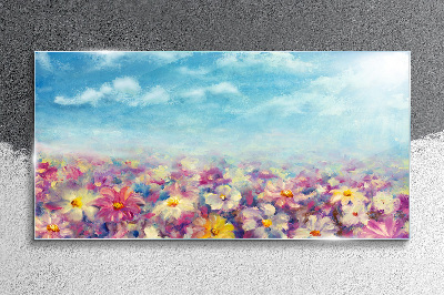 Floral landscape in blue Glass Wall Art