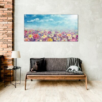 Floral landscape in blue Glass Wall Art