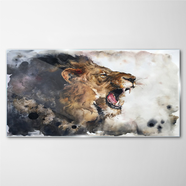Angry lion in watercolor Glass Wall Art