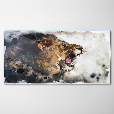 Angry lion in watercolor Glass Wall Art
