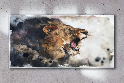 Angry lion in watercolor Glass Wall Art
