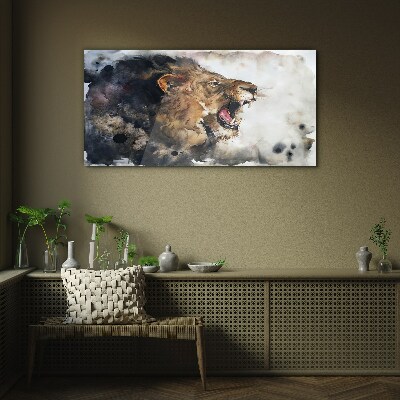 Angry lion in watercolor Glass Wall Art