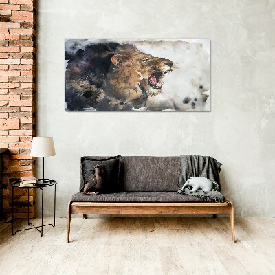 Angry lion in watercolor Glass Wall Art