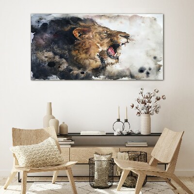 Angry lion in watercolor Glass Wall Art
