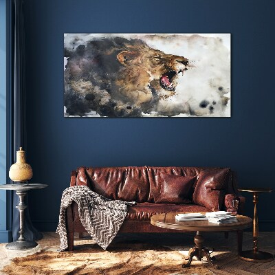 Angry lion in watercolor Glass Wall Art