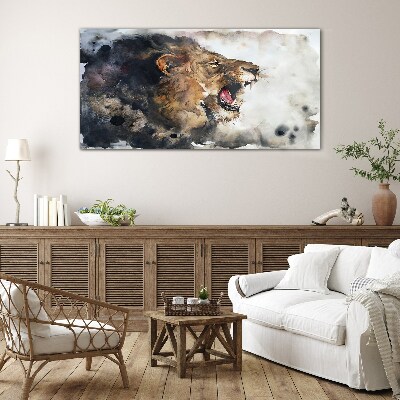 Angry lion in watercolor Glass Wall Art