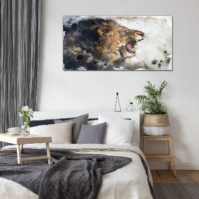 Angry lion in watercolor Glass Wall Art
