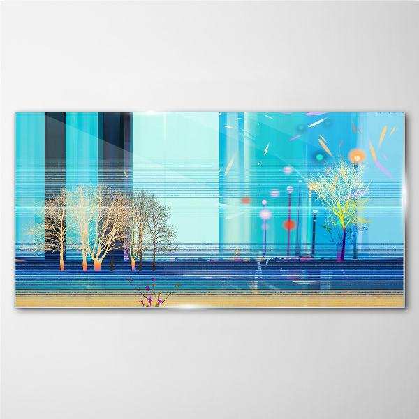 Winter landscape in blue Glass Wall Art