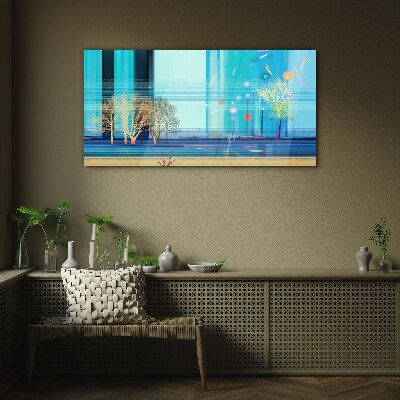 Winter landscape in blue Glass Wall Art