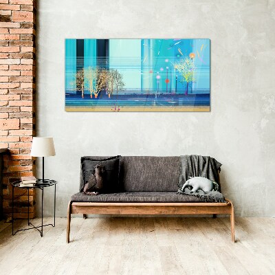 Winter landscape in blue Glass Wall Art
