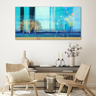 Winter landscape in blue Glass Wall Art