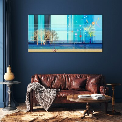 Winter landscape in blue Glass Wall Art
