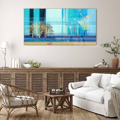 Winter landscape in blue Glass Wall Art