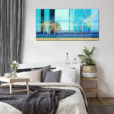 Winter landscape in blue Glass Wall Art