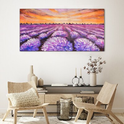 Lavender field sunset Glass Wall Art