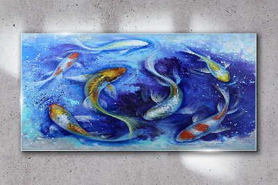 Carp Dance in Blue Water Glass Wall Art